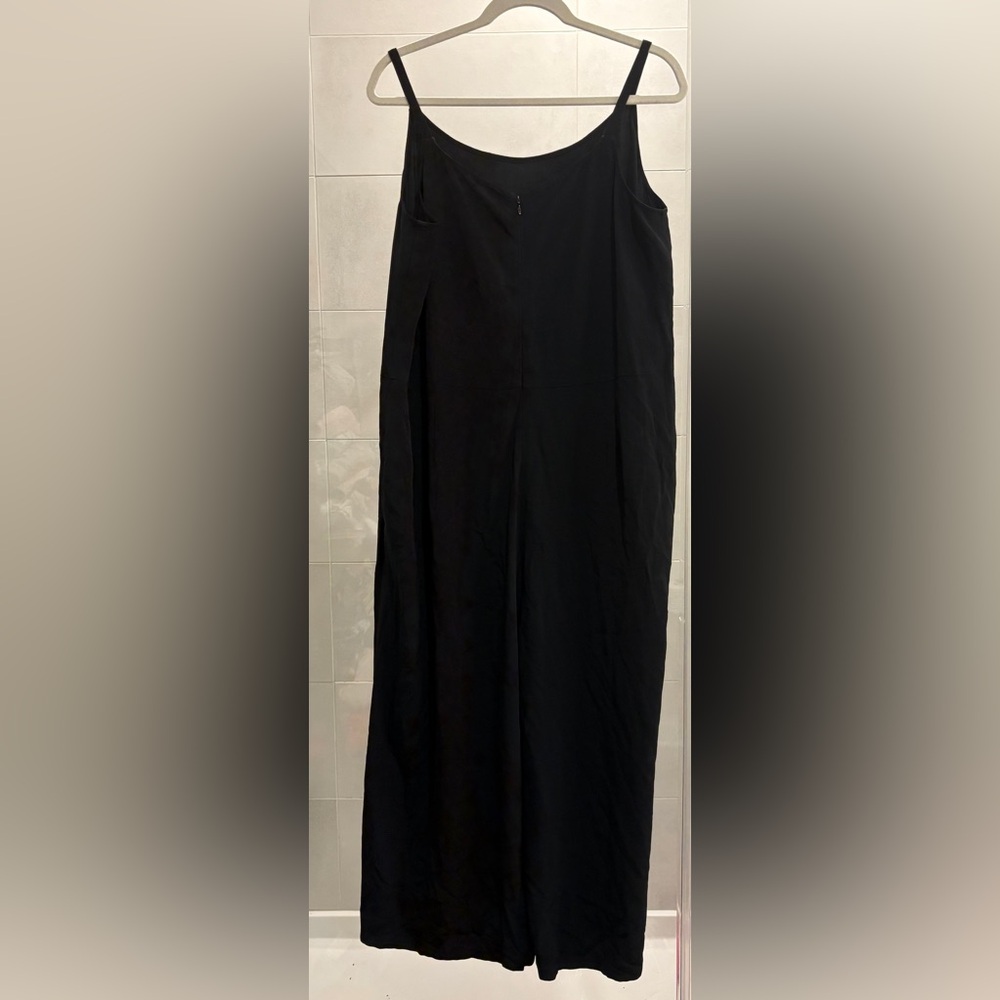 EILEEN FISHER Cami Jumpsuit- Black Viscose Crepe Sleeveless Wide Leg Minimalist - Picture 14 of 15